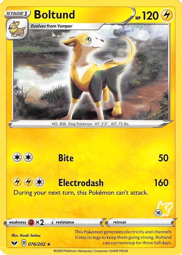 Image for Boltund - 076/202 (#16 Pikachu Stamped) (076/202) (BA22) - Pokemon