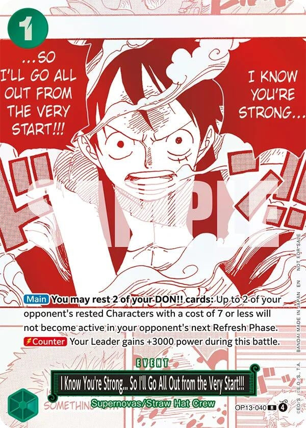 Image for I Know You're Strong... So I'll Go All Out from the Very Start!!! (3rd Anniversary Treasure Campaign Pack) (OP13-040) (OP-PR) - One Piece Card Game