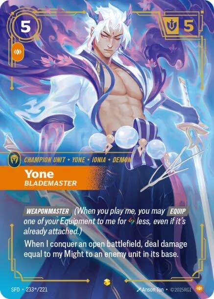 Image for Yone - Blademaster (Signature) (233*/221) (SFD) - Riftbound: League of Legends Trading Card Game