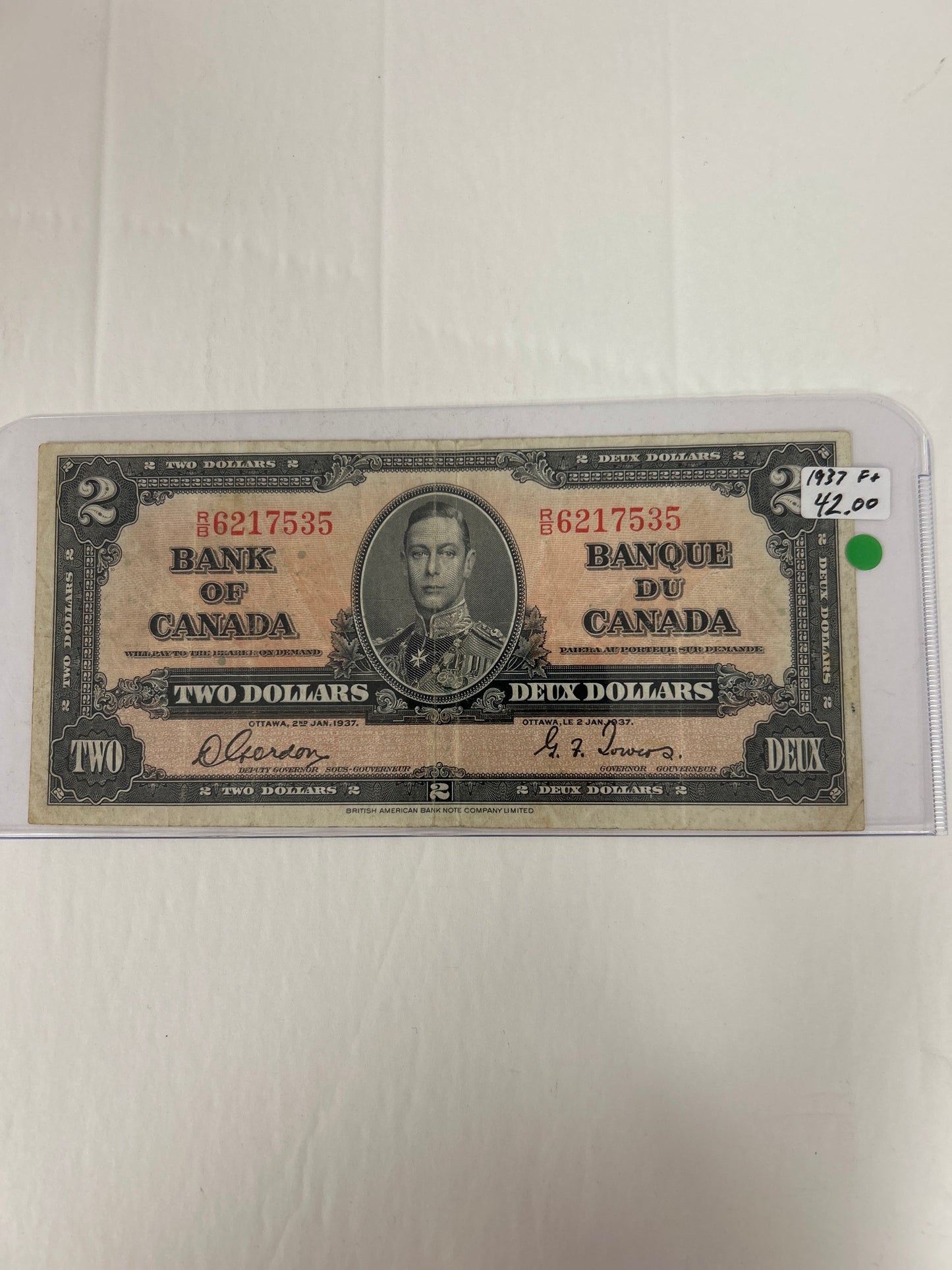 Bank Of Canada {1937} Grodon/Towers F+