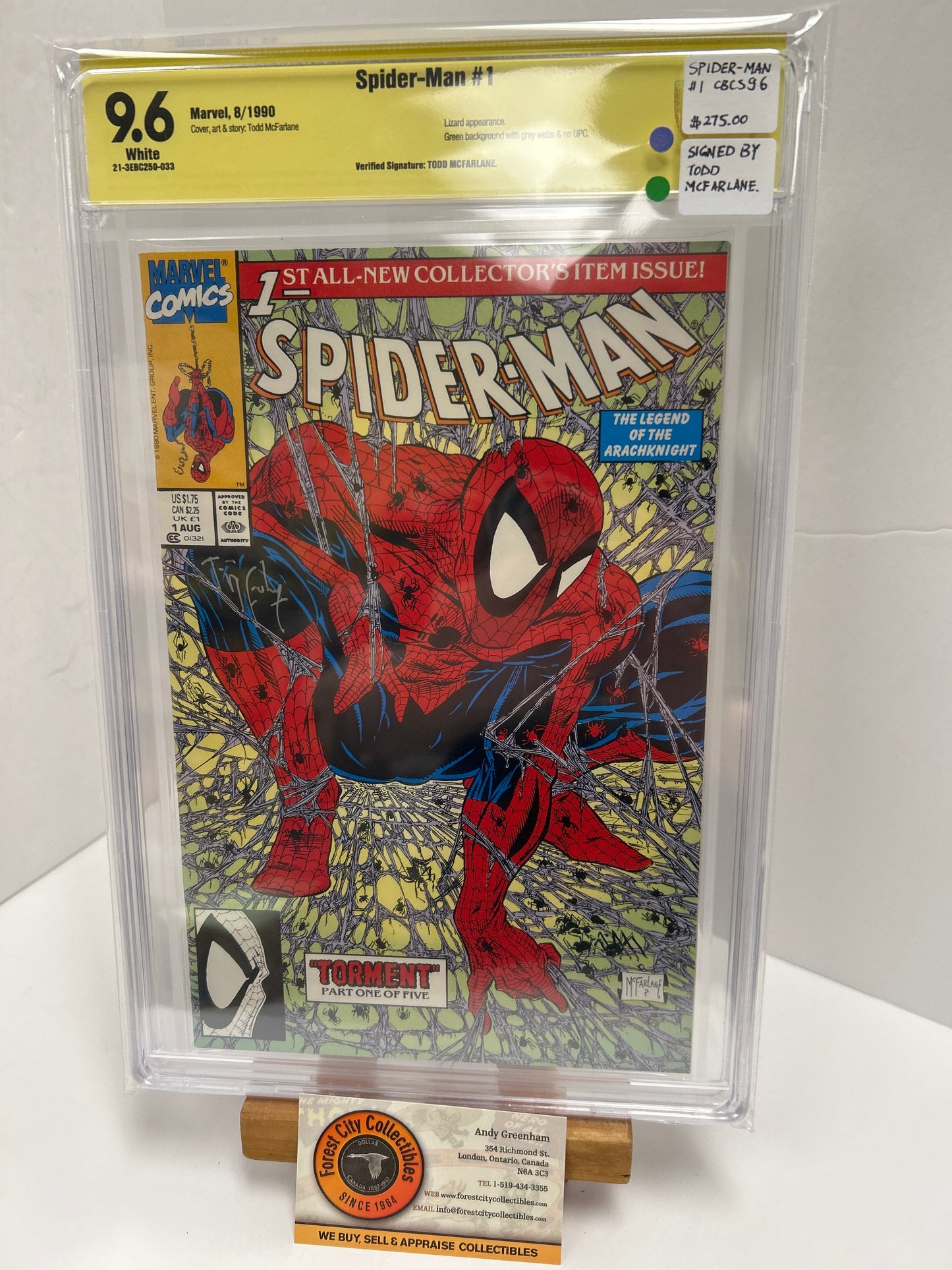 Spider-Man #1 (White Pages) {CBCS 9.6} Signed by Todd Mcfarlane