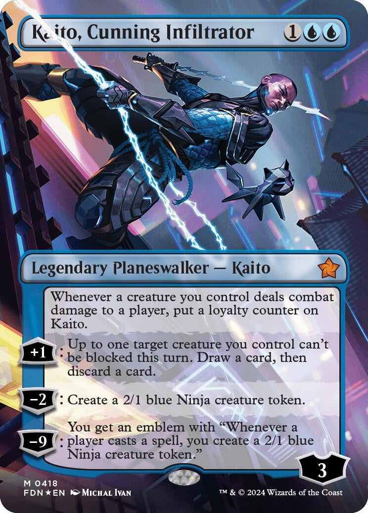 Image for Kaito, Cunning Infiltrator (Borderless) (Mana Foil) (418) (FDN) - Magic: The Gathering