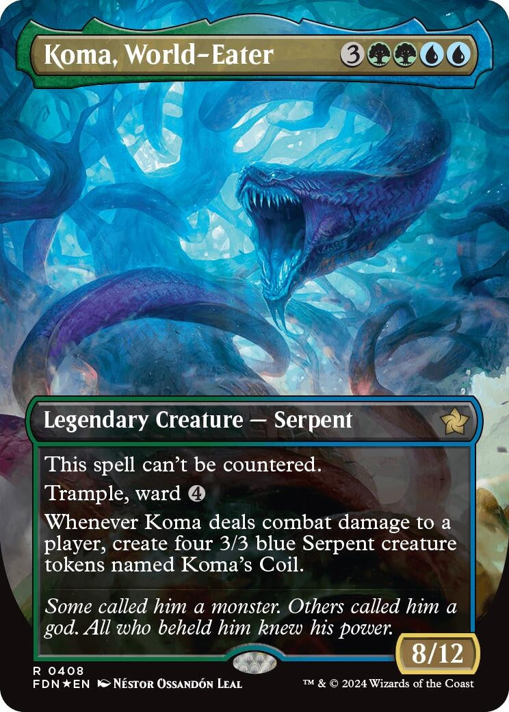 Image for Koma, World-Eater (Borderless) (Mana Foil) (408) (FDN) - Magic: The Gathering