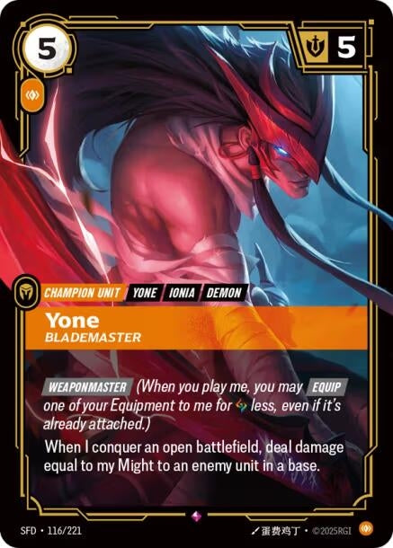 Image for Yone - Blademaster (116/221) (SFD) - Riftbound: League of Legends Trading Card Game