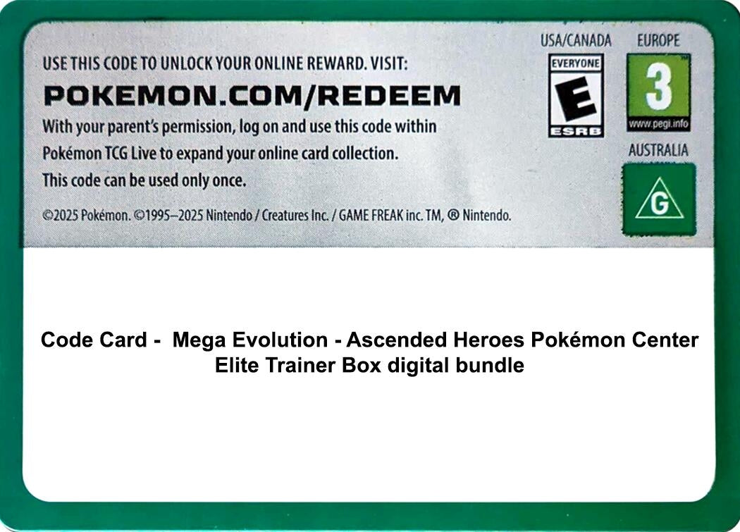 Image for Code Card - Ascended Heroes Pokemon Center Elite Trainer Box digital bundle (ASC) - Pokemon