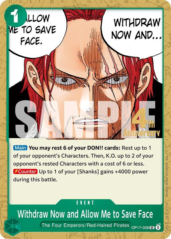 Image for Withdraw Now and Allow Me to Save Face (OP17-036) (OP17 RE) - One Piece Card Game
