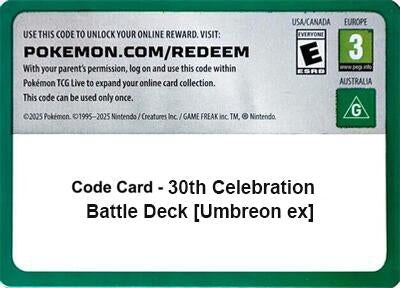 Image for Code Card - 30th Celebration Battle Deck [Umbreon ex] (30C) - Pokemon