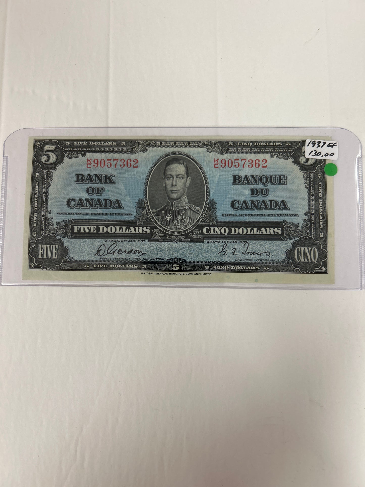 Bank Of Canada {1937} Gordon/Towers EF