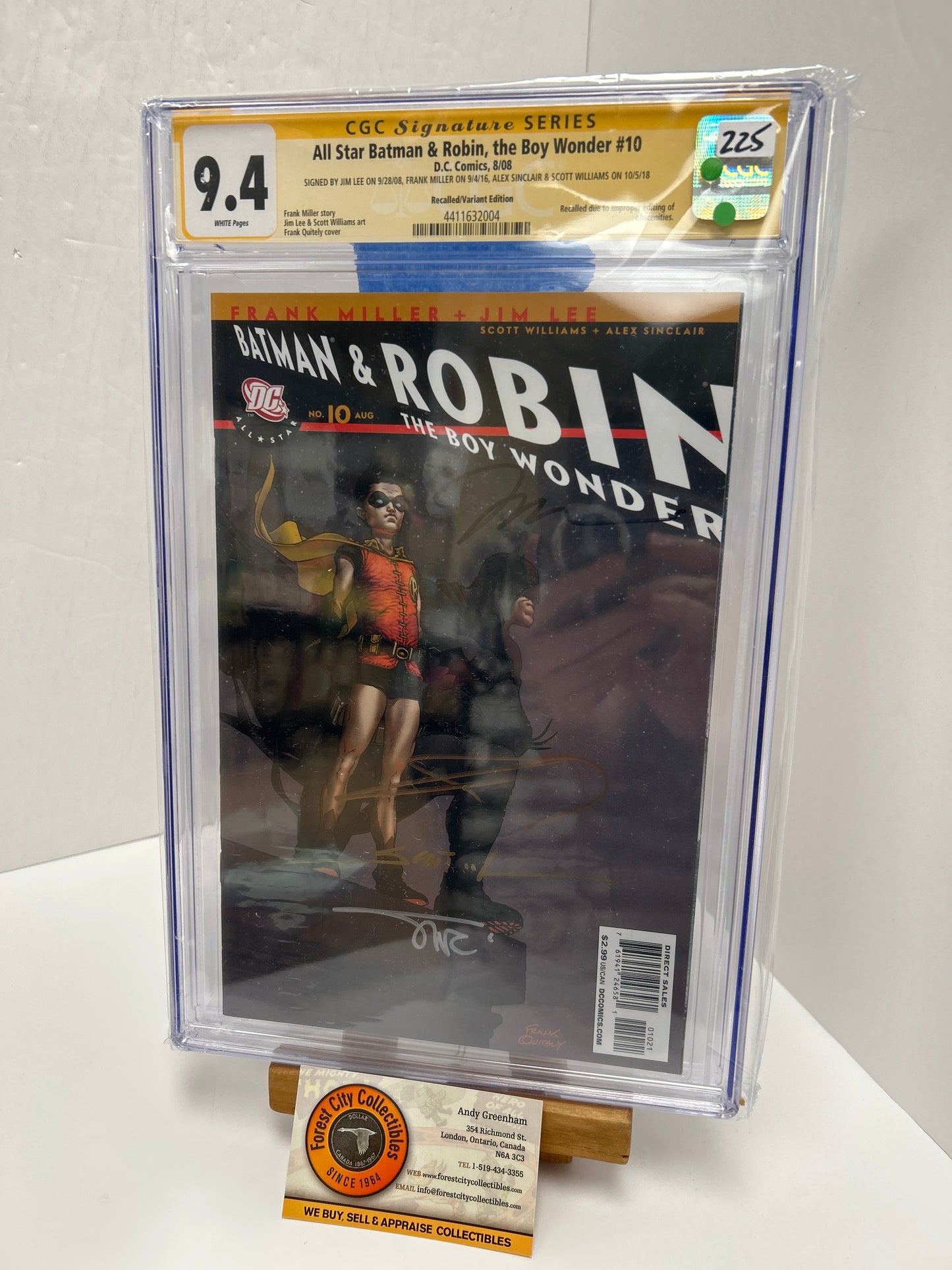 All Star Batman & Robin, the boy wonder #10 (White Pages) {CGC 9.4} Signed by Jim Lee, Frank Miller, Alex Sinclair & Scott Williams