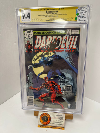 Daredevil #158 (Off-White to White Pages) {CGC 9.4} Signed By Stan Lee, Klaus Janson & Joe Rubinstein