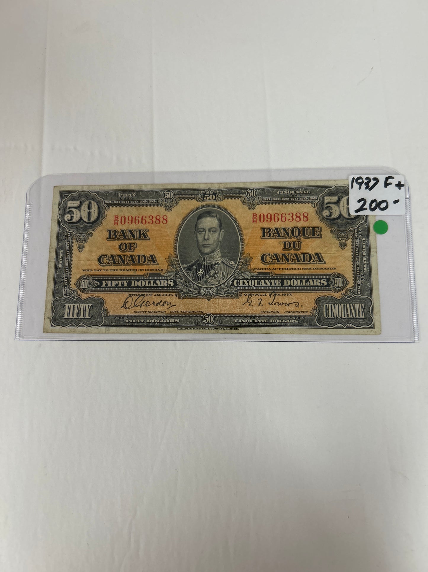 Bank Of Canada {1937} Gordon/Towers F+