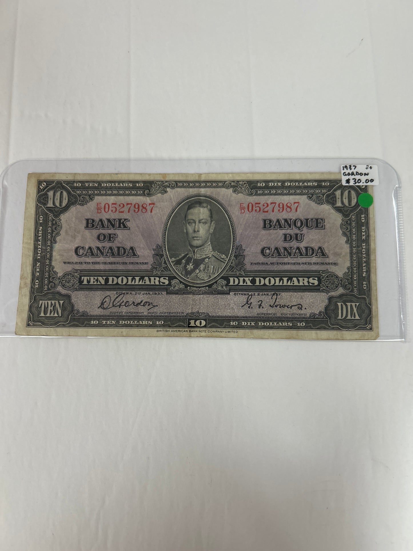 Bank Of Canada {1937} Gordon/Towers F+