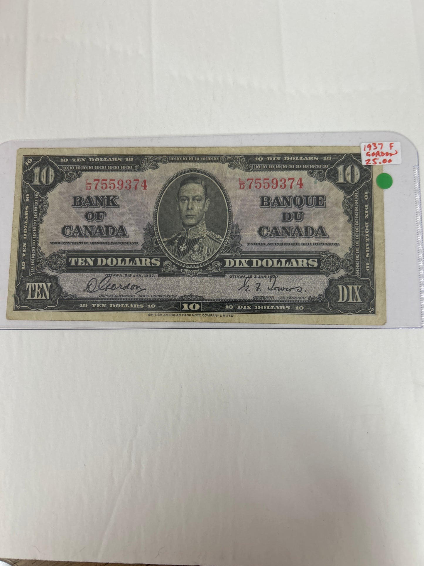 Bank Of Canada {1937} Coyne/Towers F