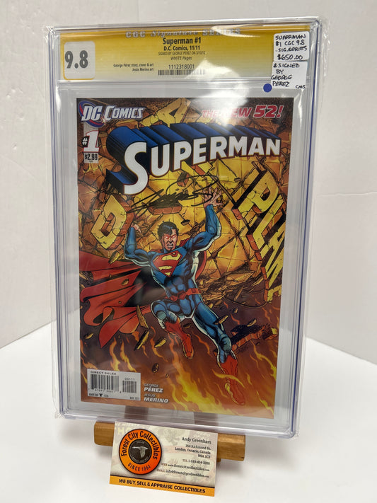 Superman #1 (White Pages) {CGC 9.8} Signed by George Perez