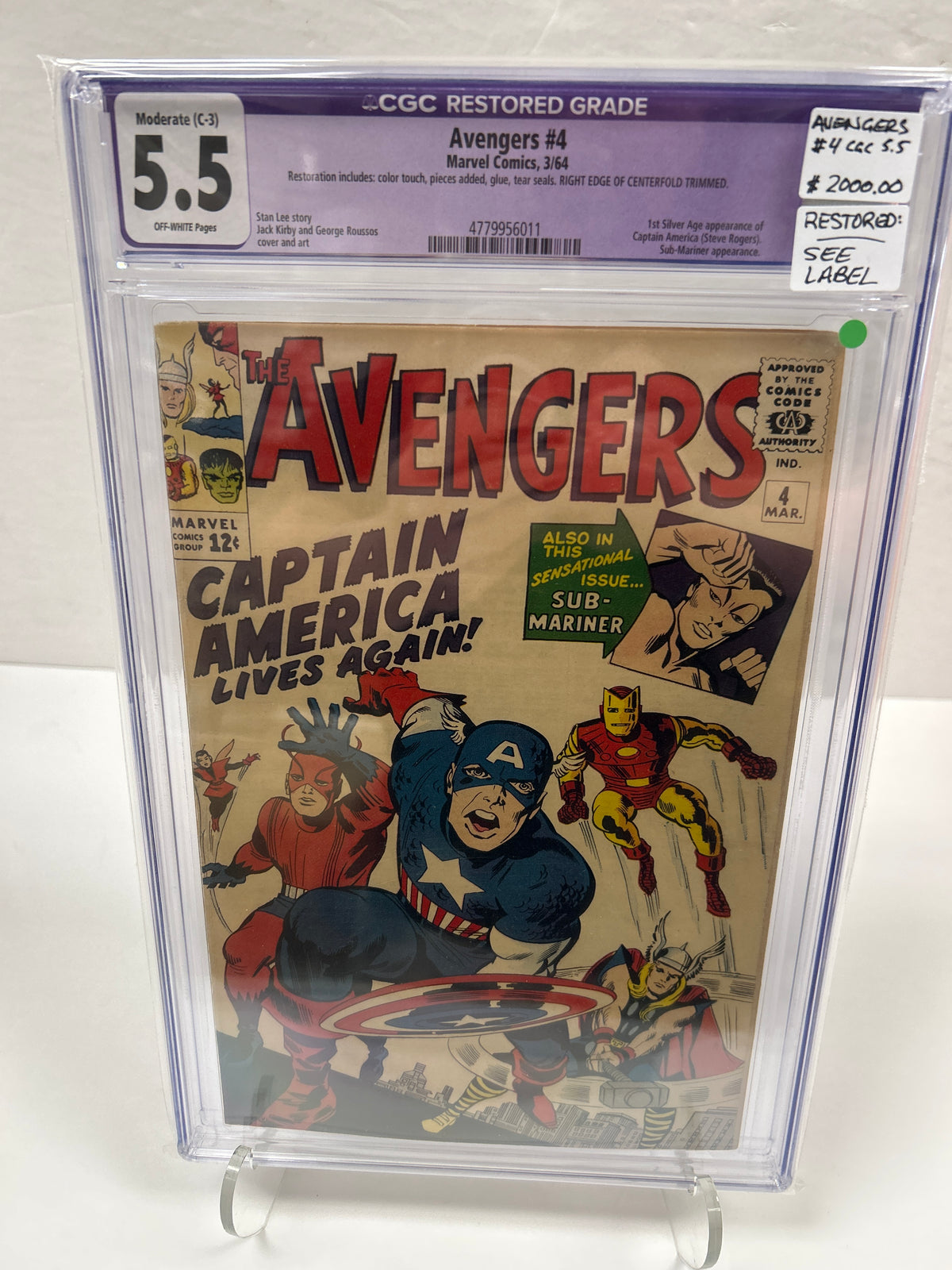 Avengers #4 (OFF-White) {CGC 5.5} - Restored Grade