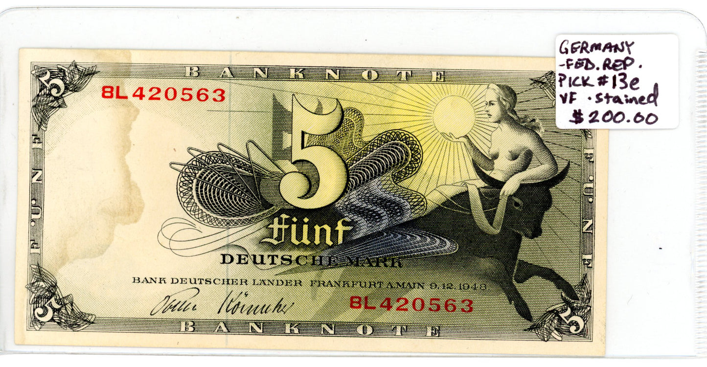 Germany - Fed.Rep. {Pick #13e} VF Stained