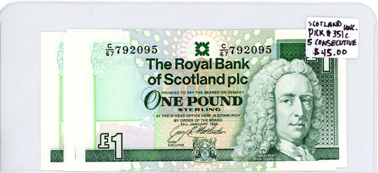 Scotland UNC. {Pick #351c} 5 Consecutive
