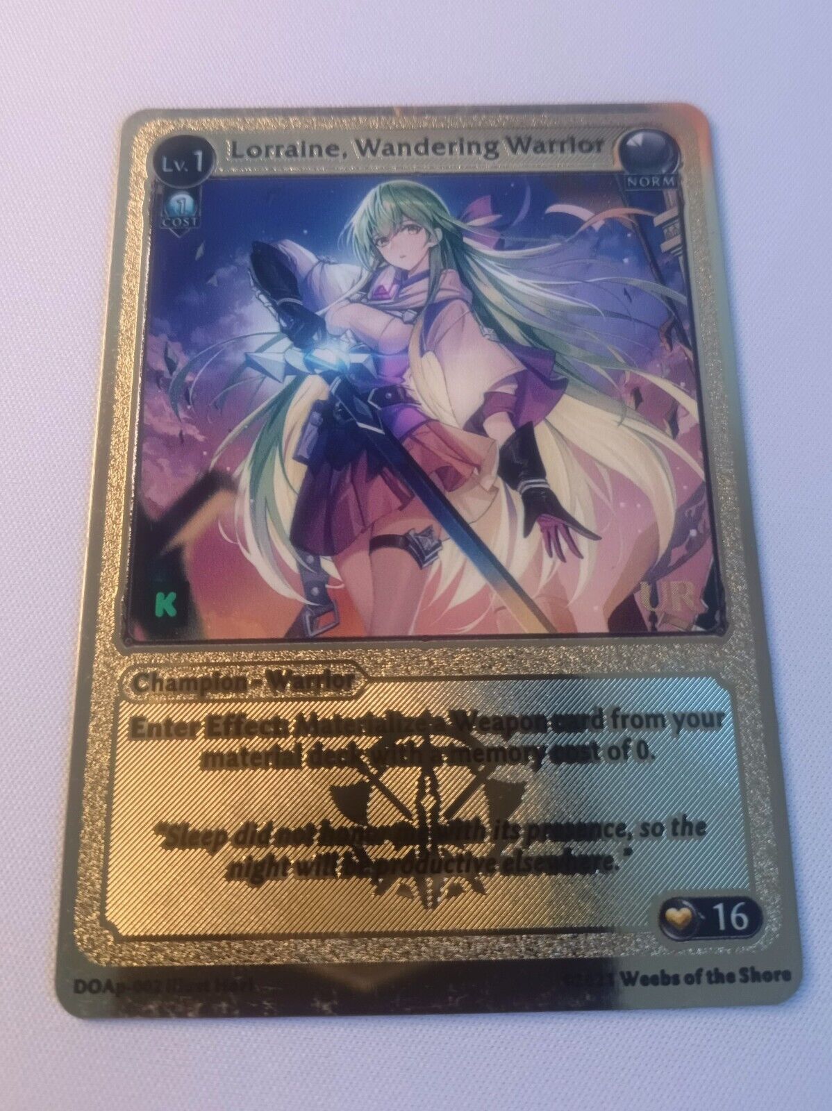 Grand Archive - Lorraine Wandering Warrior Gold Metal Card - TCG Kickstarter